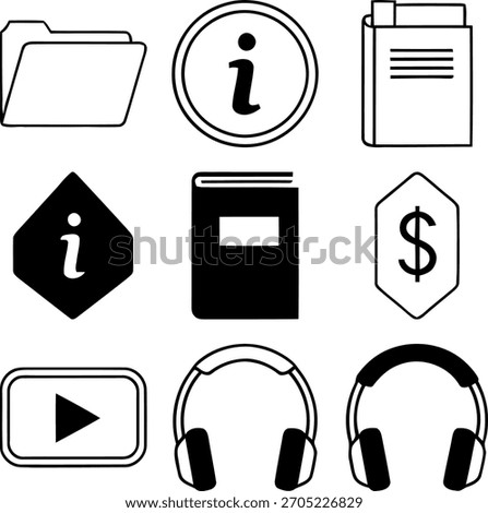 Illustrative set of essential digital symbols for web, apps, and presentations, featuring communication and finance.
