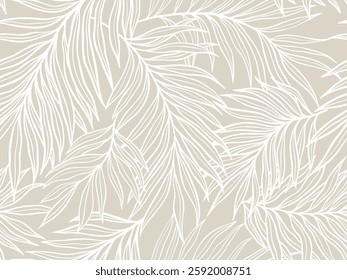 Illustrative Tropical Palm Leaf Pattern with Beige Background for Elegant Wall Decor