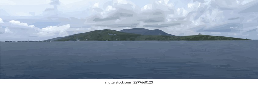 Vector ilustrativo de vistas tranquilas al mar y hermosas islas.