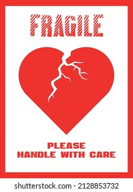 An illustrative vector design of a broken heart like a fragile thing that needs to handle with care