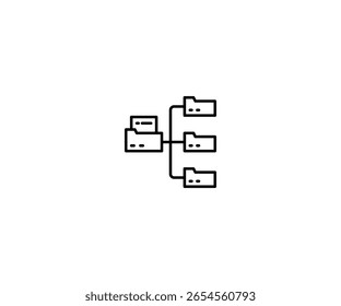 Gráfico vetorial ilustrativo representando uma rede de pastas. Ideal para mostrar a estrutura de ativos digitais e como eles se conectam. Resumo simples para maior clareza.