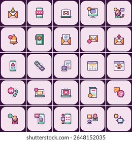 Illustrative Vector Icon Set for Digital Communication and Network Interactions
