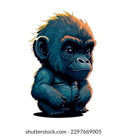 illustrative vector image of baby gorilla with light background