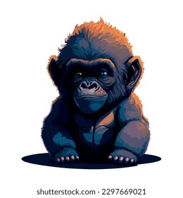 illustrative vector image of baby gorilla with light background