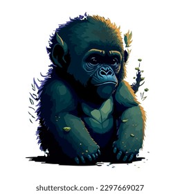 illustrative vector image of baby gorilla with light background