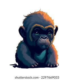 illustrative vector image of baby gorilla with light background