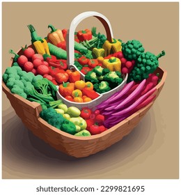 illustrative vector image of a basket of vegetables