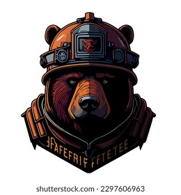 illustrative vector image of bear with firefighter helmet
