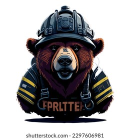 illustrative vector image of bear with firefighter helmet