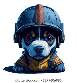 illustrative vector image of the dog with a fireman's helmet