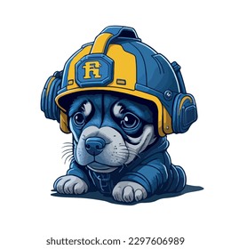 illustrative vector image of the dog with a fireman's helmet