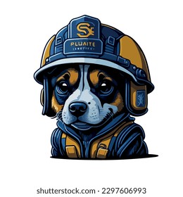 illustrative vector image of the dog with a fireman's helmet