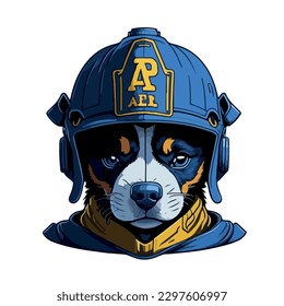 illustrative vector image of the dog with a fireman's helmet