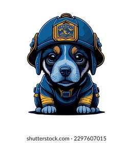 illustrative vector image of the dog with a fireman's helmet