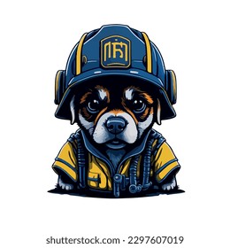 illustrative vector image of the dog with a fireman's helmet