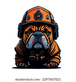 illustrative vector image of the dog with a fireman's helmet