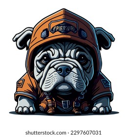 illustrative vector image of the dog with a fireman's helmet