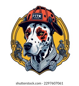 illustrative vector image of the dog with a fireman's helmet