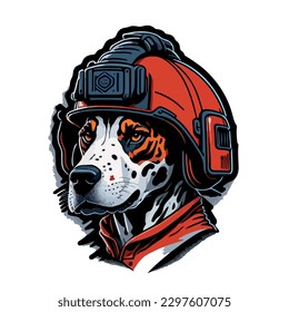 illustrative vector image of the dog with a fireman's helmet