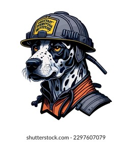 illustrative vector image of the dog with a fireman's helmet