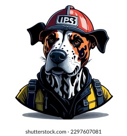 illustrative vector image of the dog with a fireman's helmet