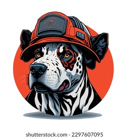 illustrative vector image of the dog with a fireman's helmet