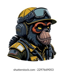 illustrative vector image of the gorilla with a fireman's helmet