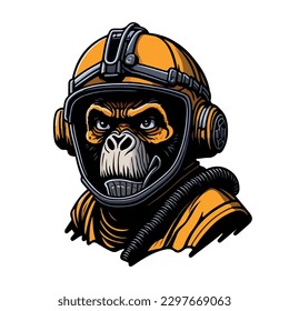 illustrative vector image of the gorilla with a fireman's helmet