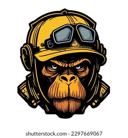 illustrative vector image of the gorilla with a fireman's helmet