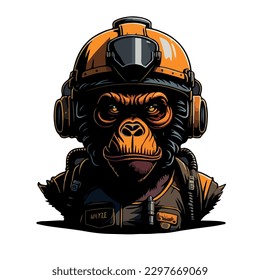 illustrative vector image of the gorilla with a fireman's helmet