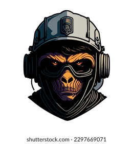 illustrative vector image of the gorilla with a fireman's helmet