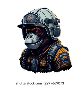 illustrative vector image of the gorilla with a fireman's helmet