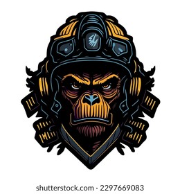 illustrative vector image of the gorilla with a fireman's helmet