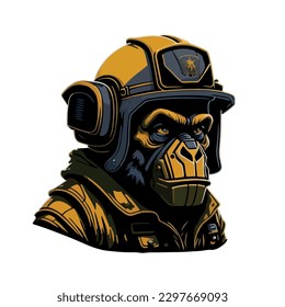 illustrative vector image of the gorilla with a fireman's helmet