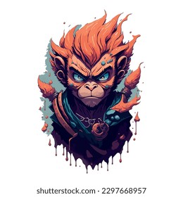 illustrative vector image of a humanoid character in the shape of a monkey on a light background