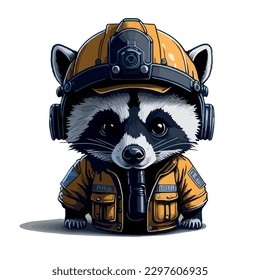 illustrative vector image of the raccoon with a fireman's helmet