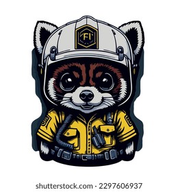 illustrative vector image of the raccoon with a fireman's helmet