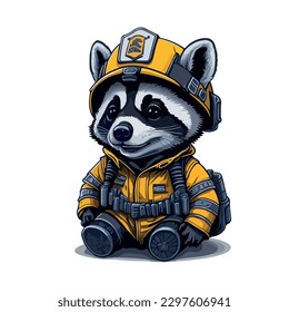 illustrative vector image of the raccoon with a fireman's helmet
