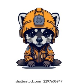 illustrative vector image of the raccoon with a fireman's helmet