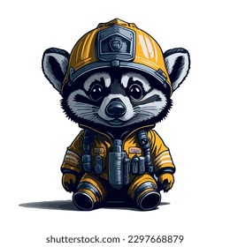 illustrative vector image of the raccoon with a fireman's helmet