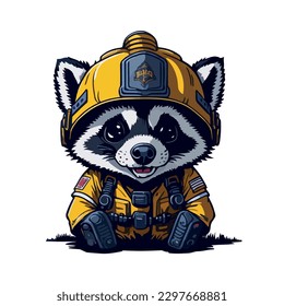 illustrative vector image of the raccoon with a fireman's helmet