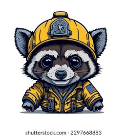 illustrative vector image of the raccoon with a fireman's helmet