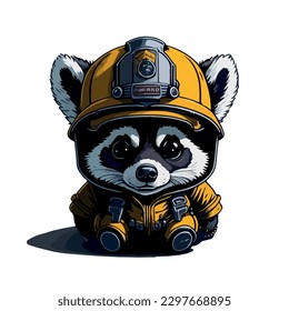 illustrative vector image of the raccoon with a fireman's helmet