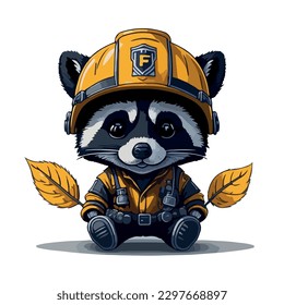 imagen ilustrativa vectorial del mapache con casco de un bombero