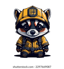 illustrative vector image of the raccoon with a fireman's helmet