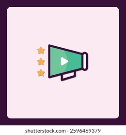 Illustrative video marketing icon with stylized megaphone and rating stars