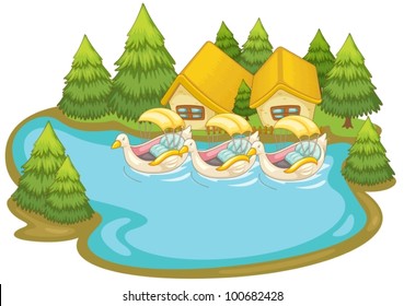 Illustraton of boats by holiday cabins