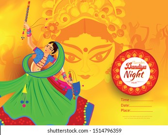 Illustraton Of Dandiya Night Function For Navratri Celebration, Beautiful Background Of Dandiya Night.  
