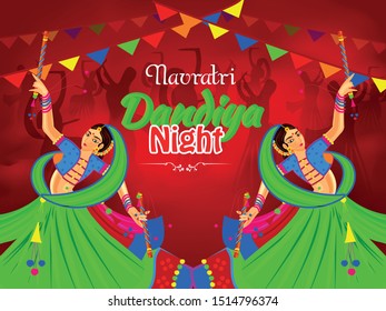 Illustraton Of Dandiya Night Function For Navratri Celebration, Beautiful Background Of Dandiya Night.  
