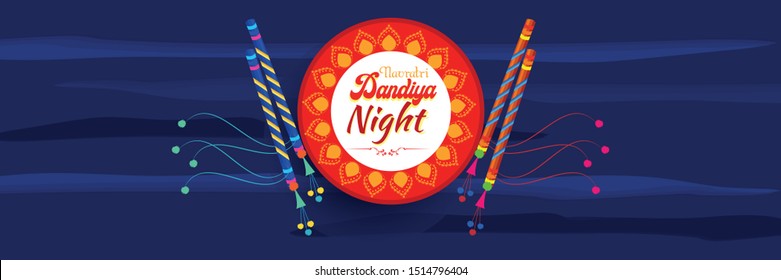 Illustraton Of Dandiya Night Function For Navratri Celebration, Beautiful Background Of Dandiya Night.  
